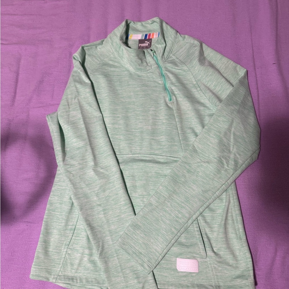 Mint Green Puma Quarter-Zip Pullover